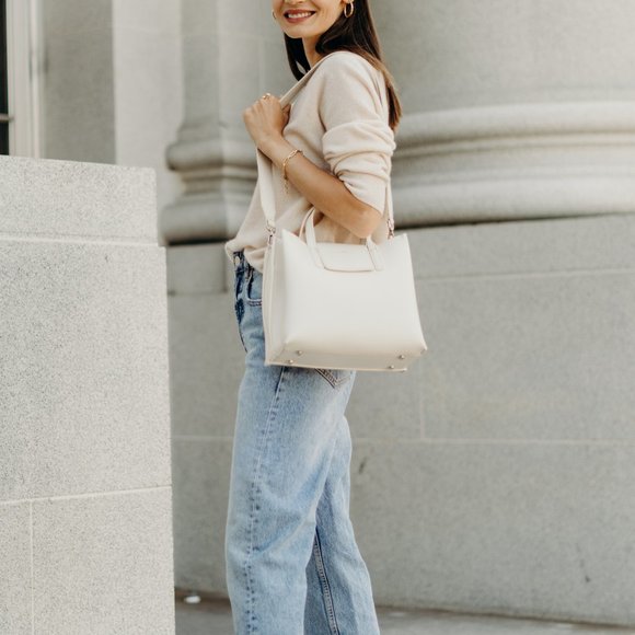 😍The Stella Genuine Leather Satchel Bag - Chalk - Picture 10 of 11